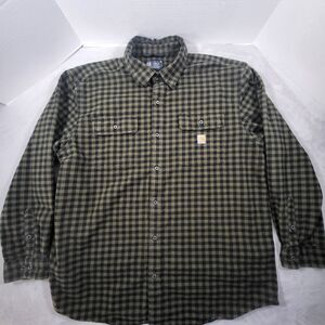 Carhartt Loose Heavyweight Flannel Shirt Mens XL Green Gingham Check Long Sleeve